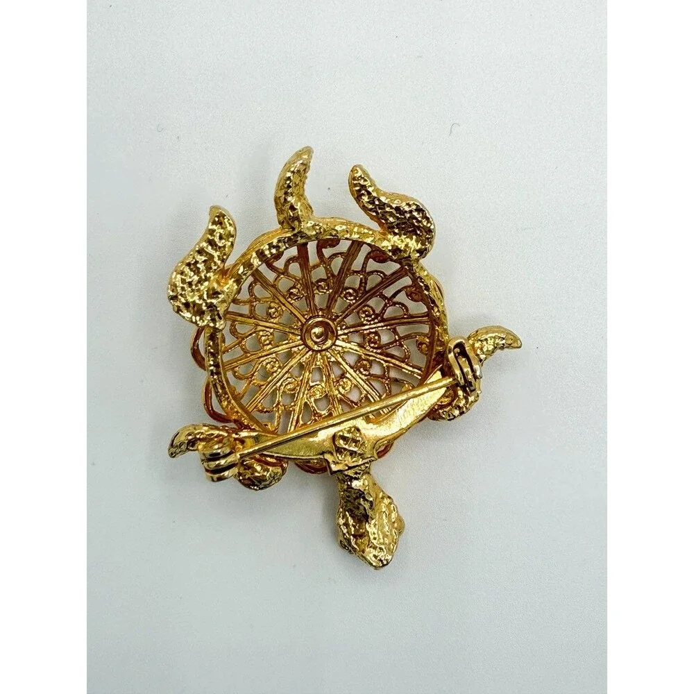 Turtle gold tone filigree pin brooch 1.5